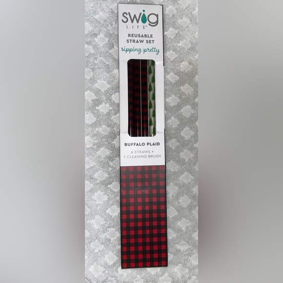 Swig Life - Reusable Straw Set - Buffalo Plaid - 6 straws & 1 cleaning brush - Picture 1 of 4